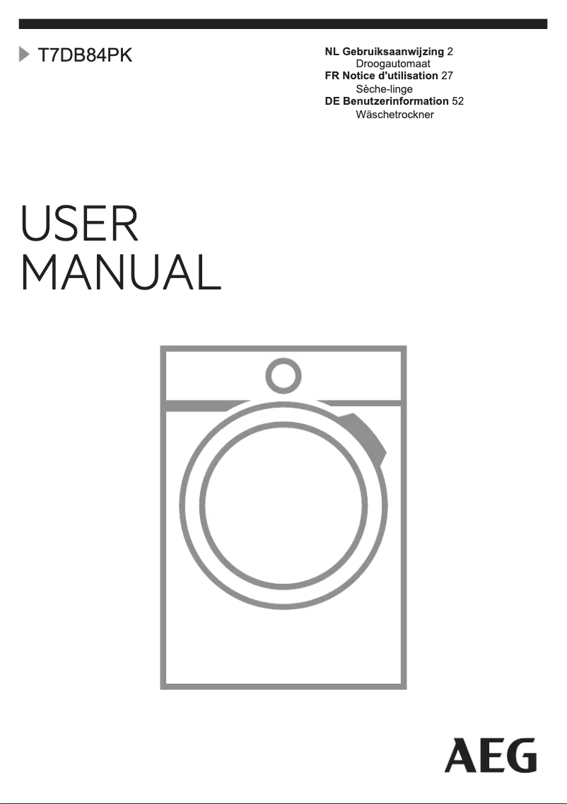 Page 1 de la notice Manuel utilisateur AEG T7DB84PK