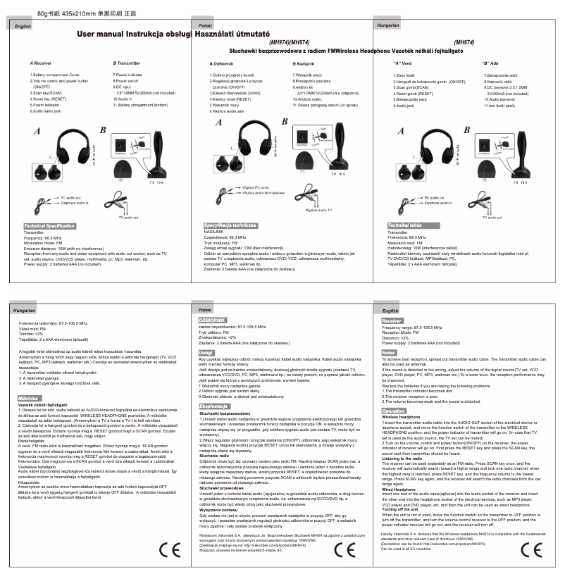 Page 1 de la notice Manuel utilisateur Vakoss MH974