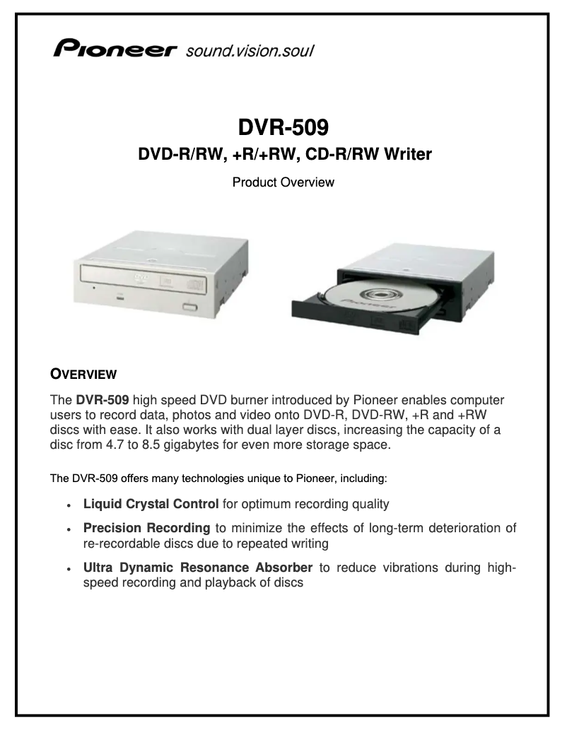 Image de la première page du manuel de l'appareil DVR-509