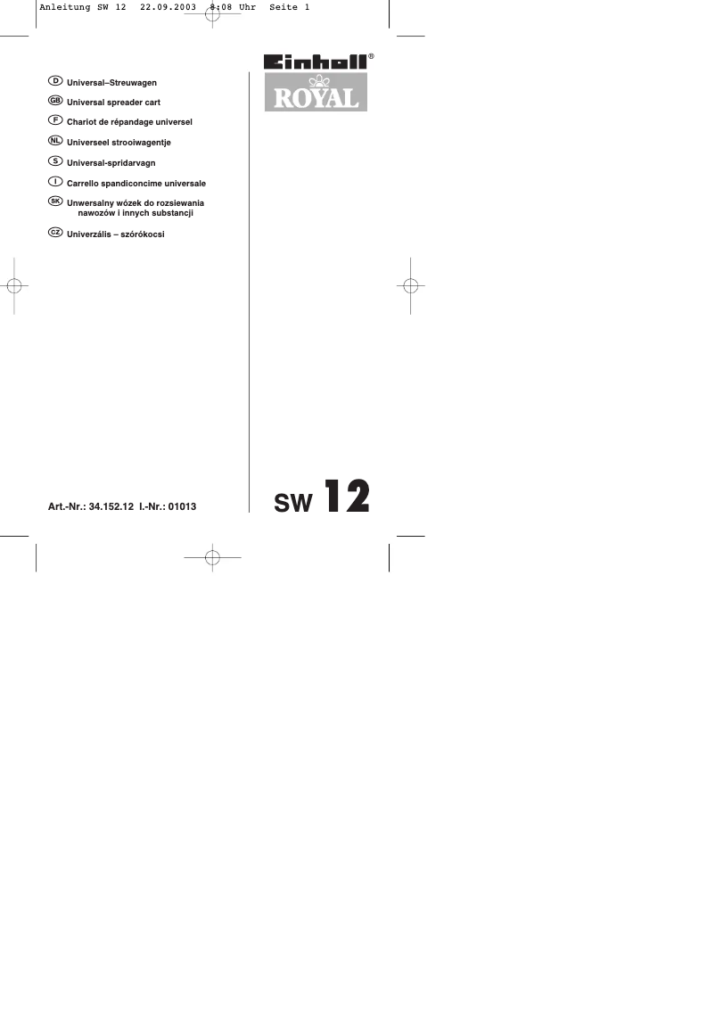 Image de la première page du manuel de l'appareil SW 12