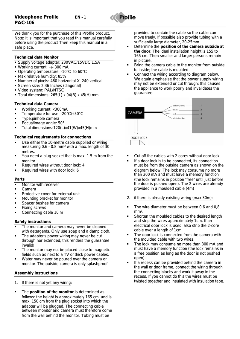 Image de la première page du manuel de l'appareil PAC-106 Classic