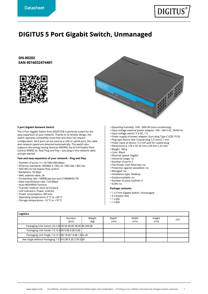 Page n°1 - Fiche technique Digitus DN-80202