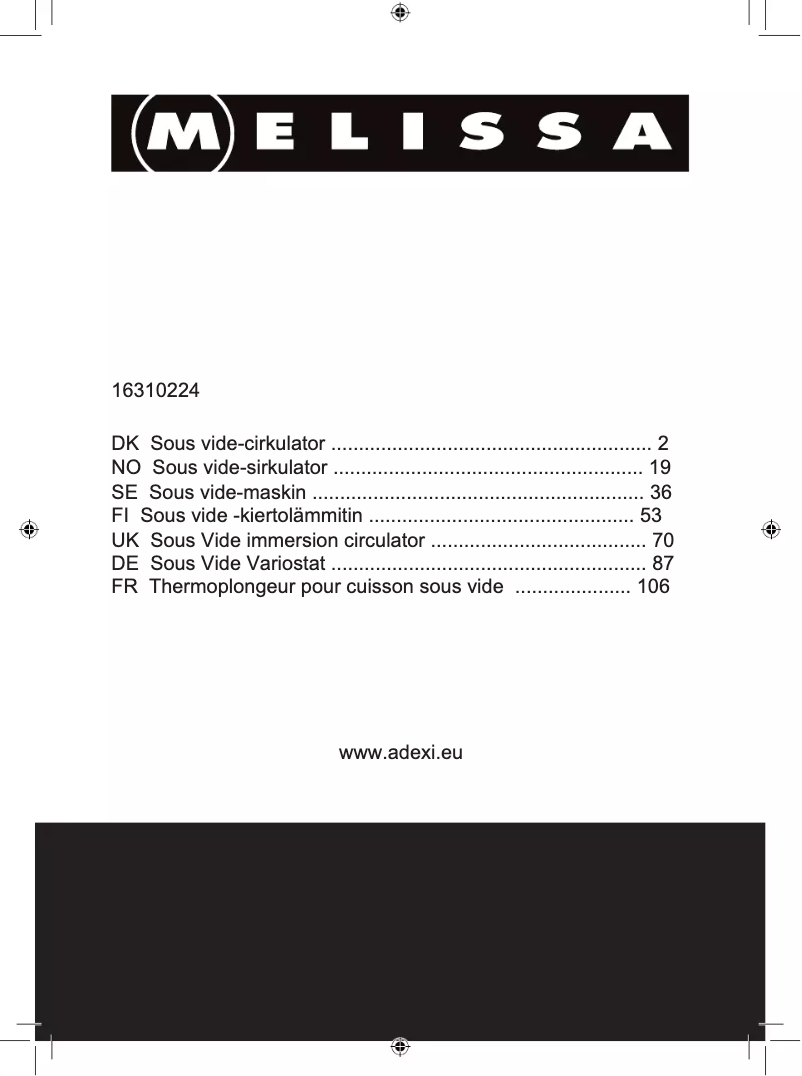 Page n°1 - Manuel utilisateur Melissa 16310224