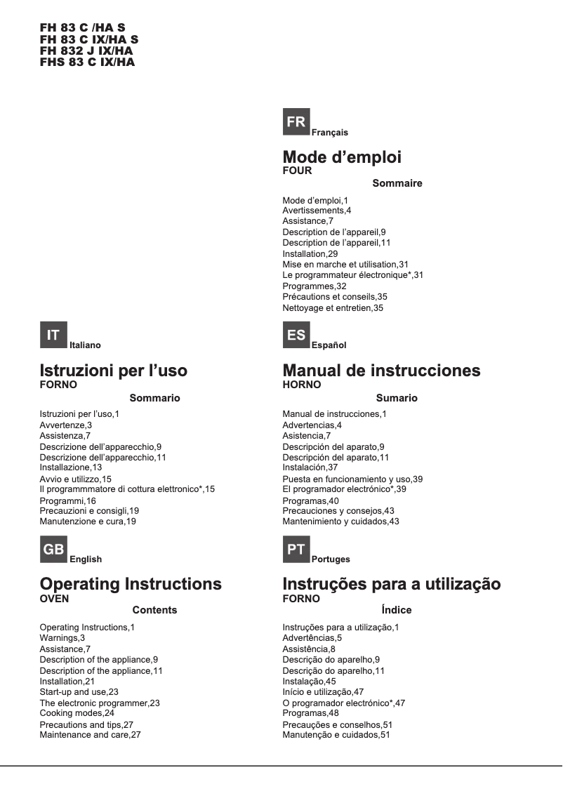 Page n°1 - Manuel utilisateur Hotpoint Ariston FH 83 C IX/HA S
