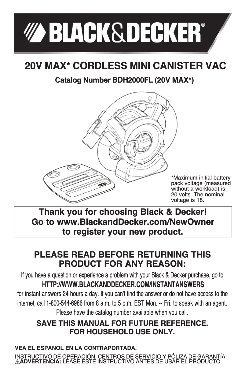 Page n°1 - Manuel utilisateur Black & Decker BDH2000FL