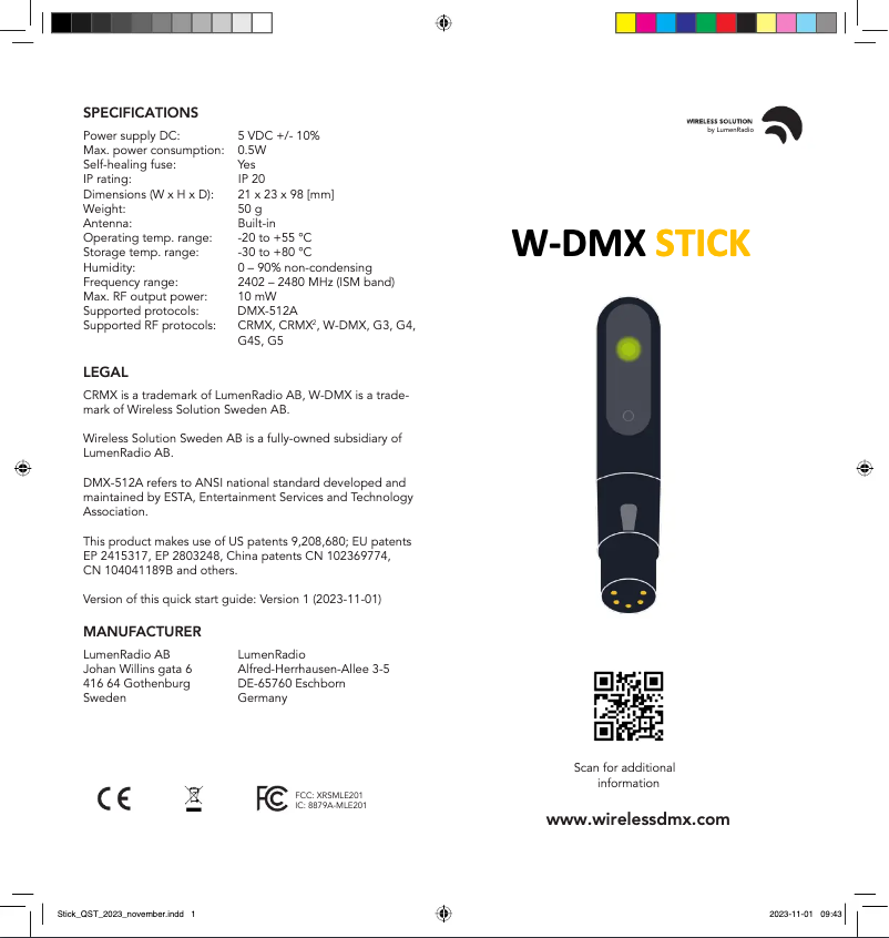 Image de la première page du manuel de l'appareil W-DMX STICK