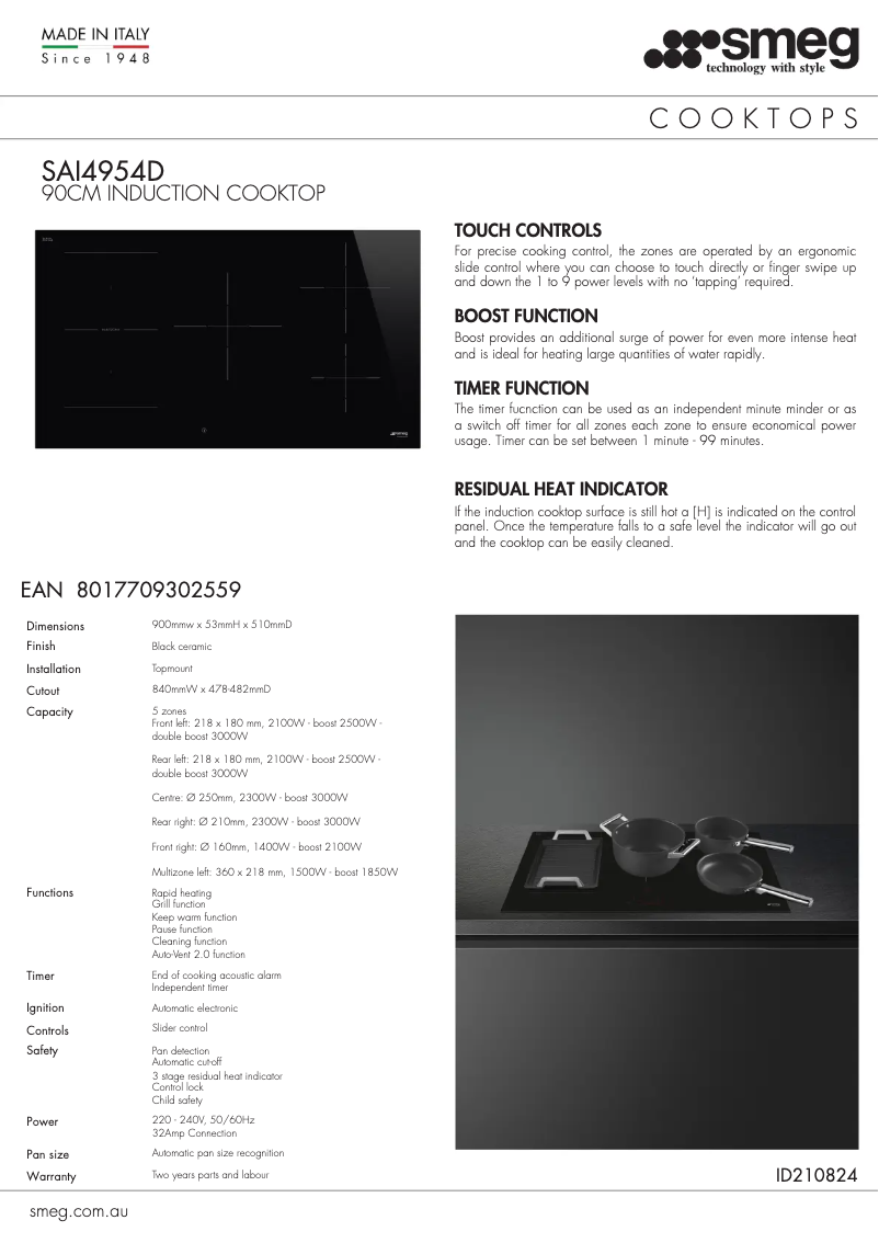 Page 1 de la notice Fiche technique Smeg SAI4954D