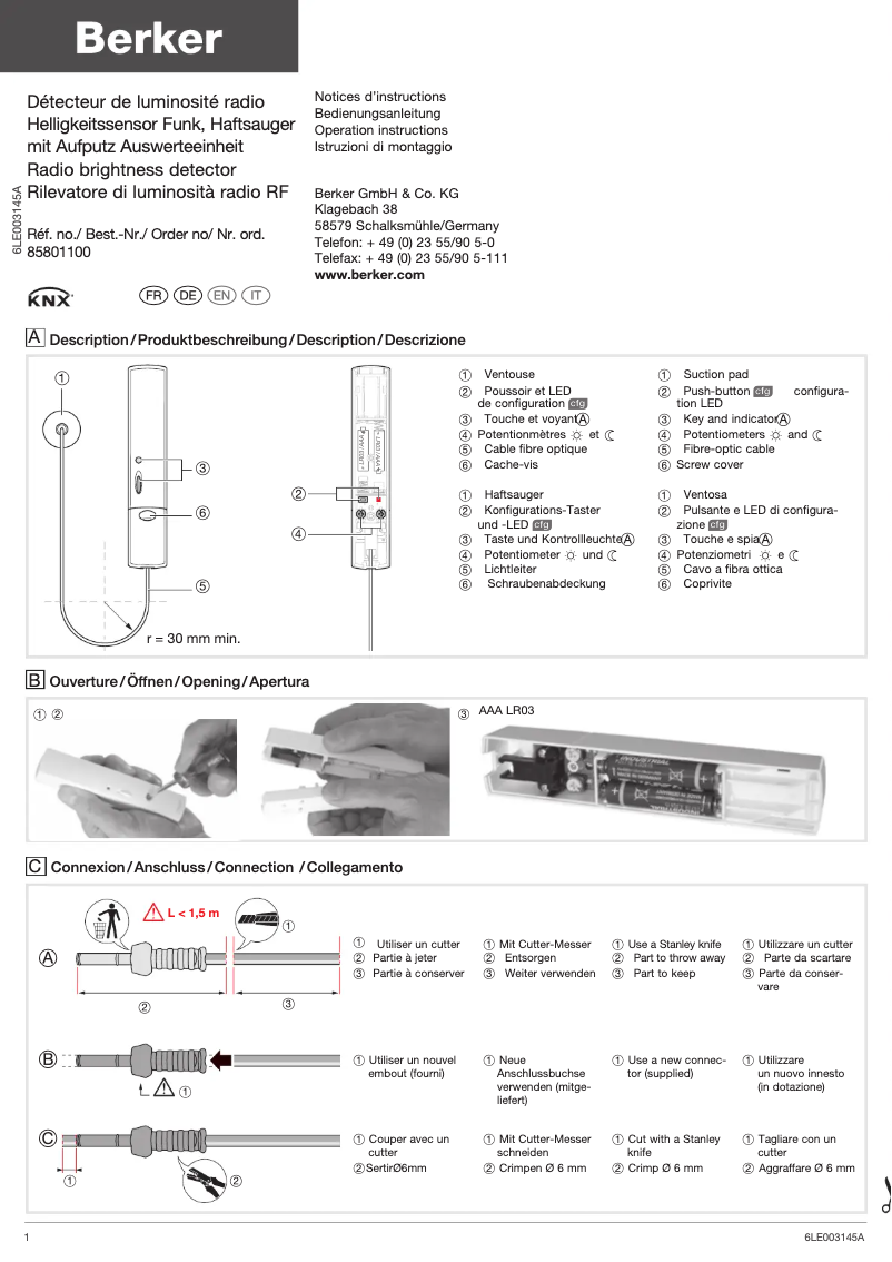 Page 1 de la notice Manuel utilisateur Berker 85801100