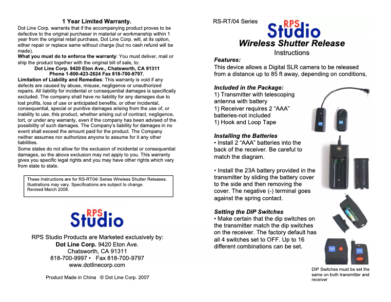 Page n°1 - Manuel utilisateur RPS Lighting RS-RT06/S