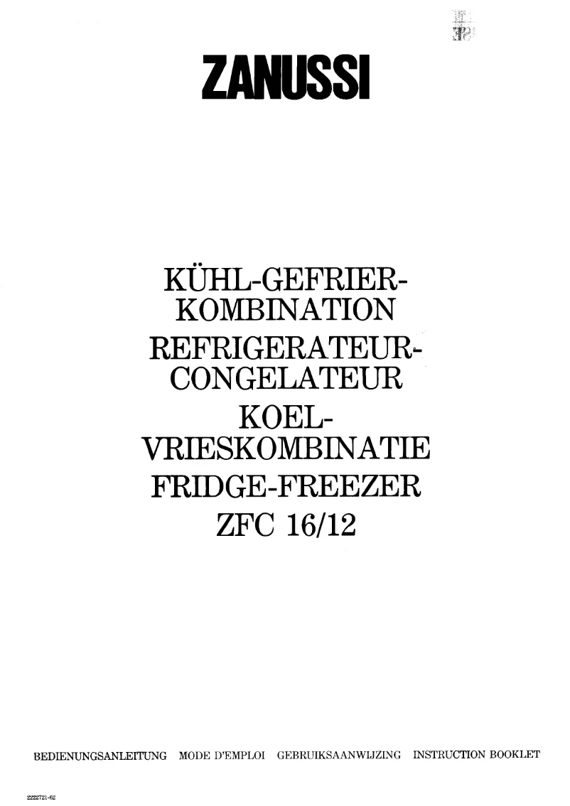 Page 1 de la notice Manuel utilisateur Zanussi ZFC 16