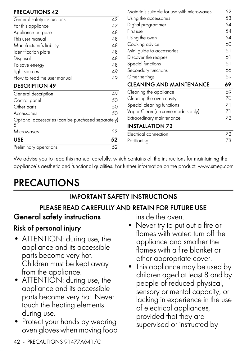 Page n°1 - Manuel utilisateur Smeg SO4302M1X