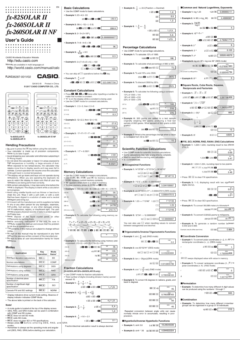 Page 1 de la notice Manuel utilisateur Casio FX-82 Solar II