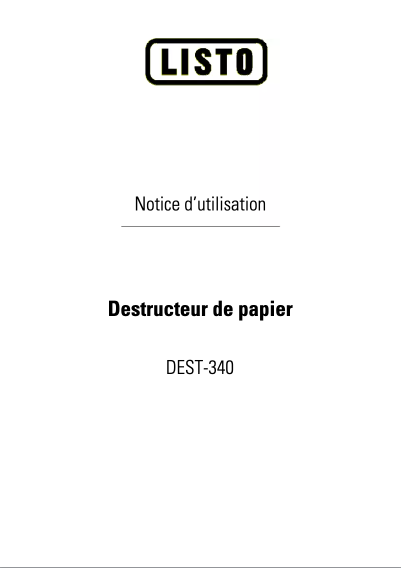 Page n°1 - Manuel utilisateur Listo DEST-340