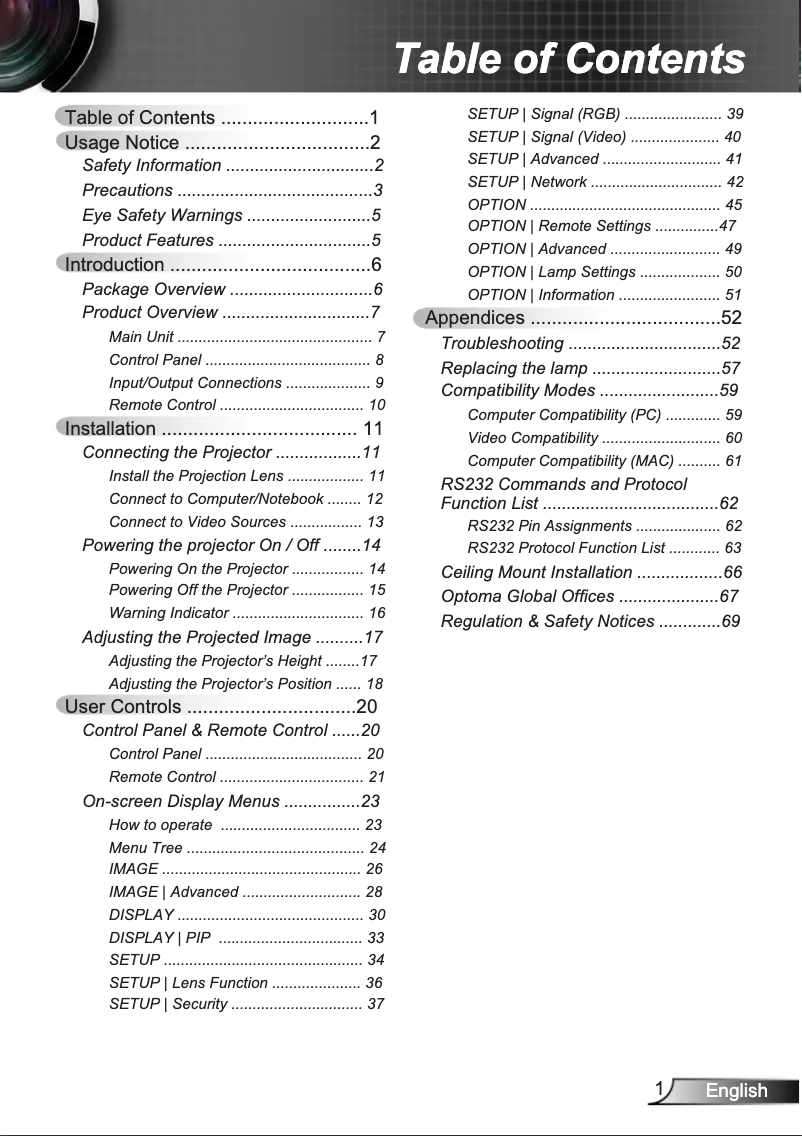 Page 1 de la notice Manuel utilisateur Optoma EH7500
