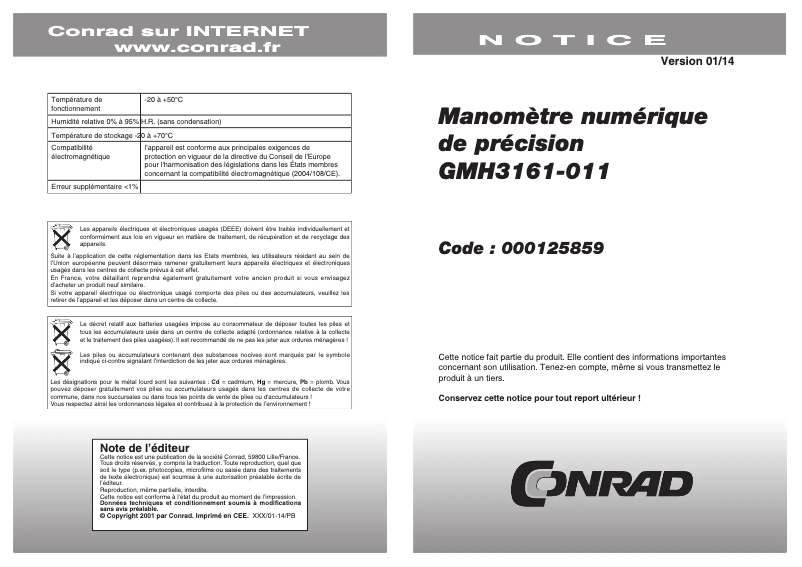Page n°1 - Manuel utilisateur Greisinger GMH 3161
