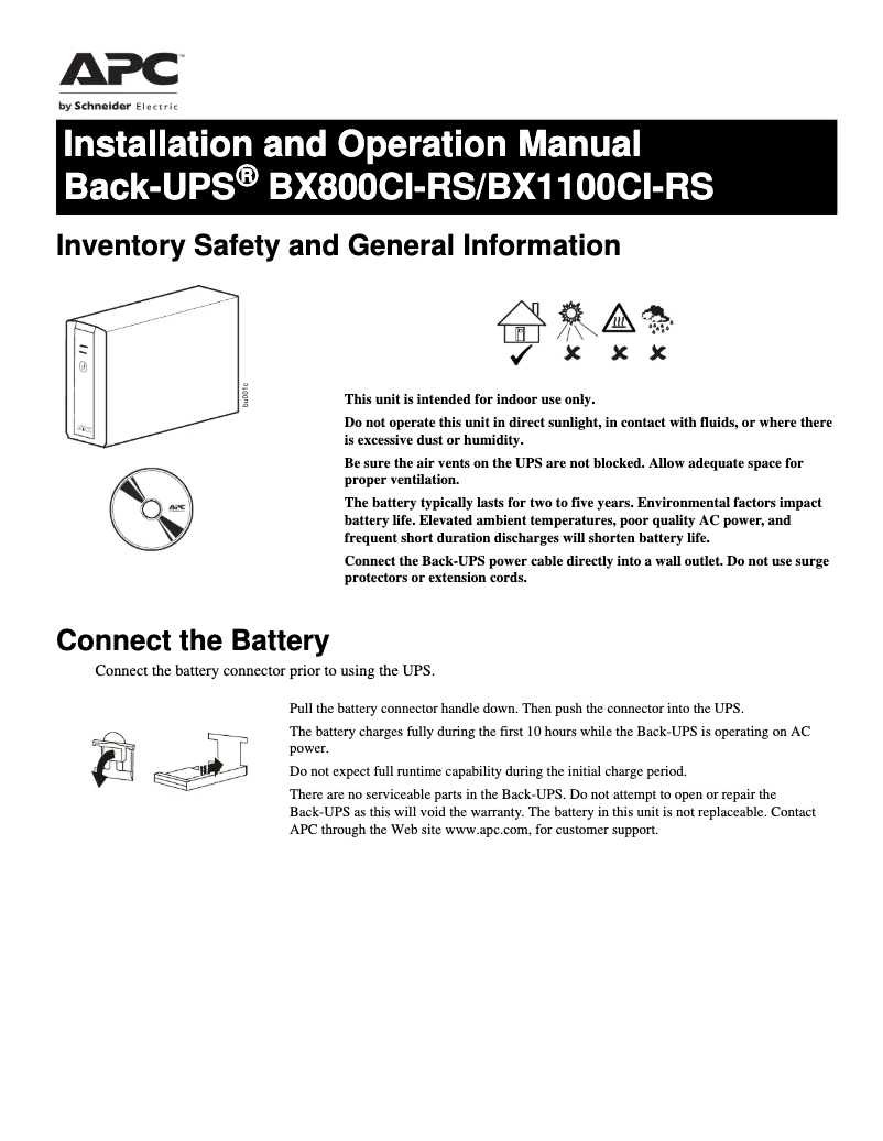 Page 1 de la notice Manuel utilisateur APC Back-UPS 800