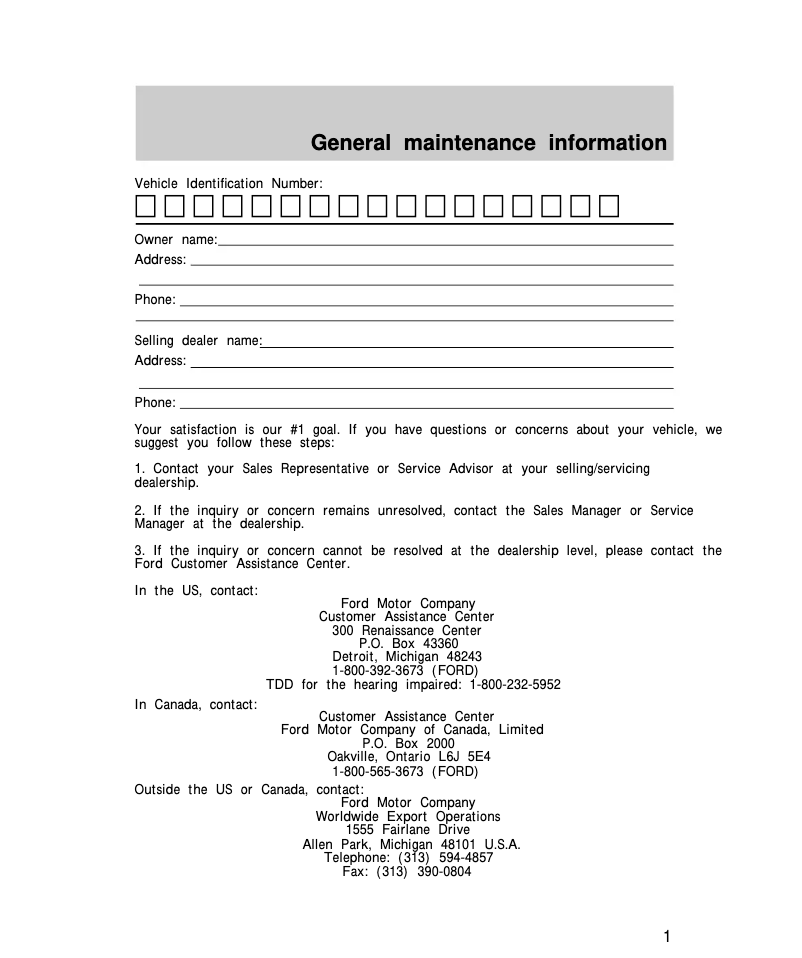 Page 1 de la notice Manuel d'utilisation et d'entretien Ford Expedition (1997)