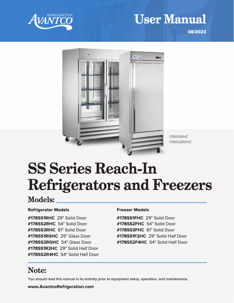 Page 1 de la notice Manuel utilisateur Avantco SS-3R-HC