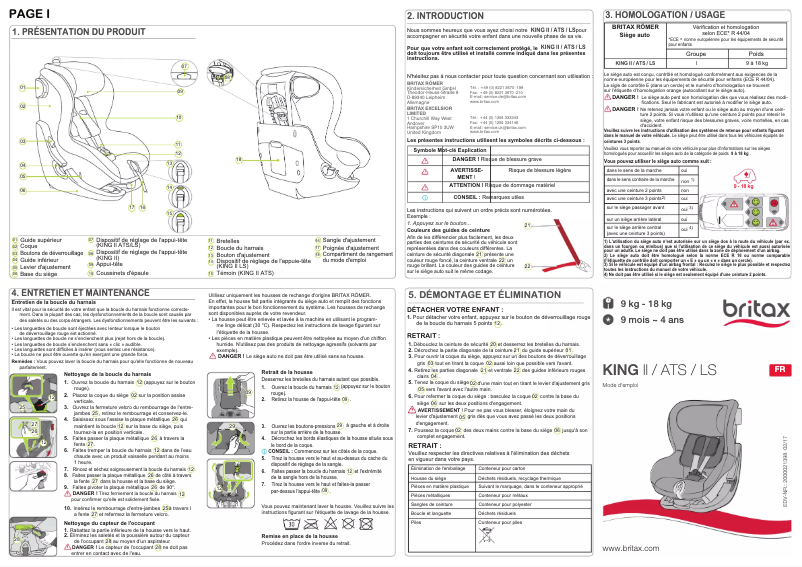 Page 1 de la notice Manuel utilisateur Britax KING II ATS