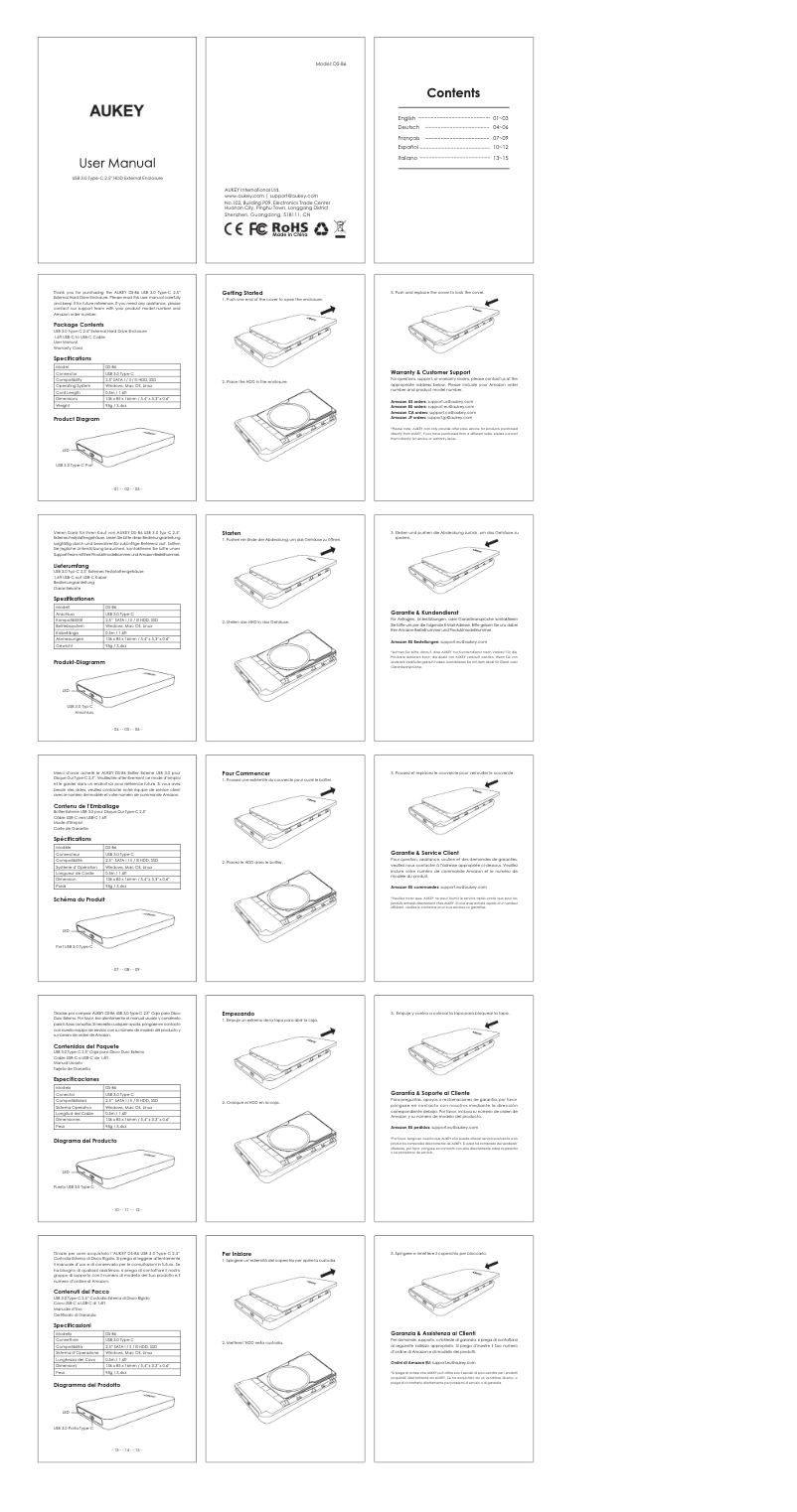 Page 1 de la notice Manuel utilisateur Aukey PA-Y10