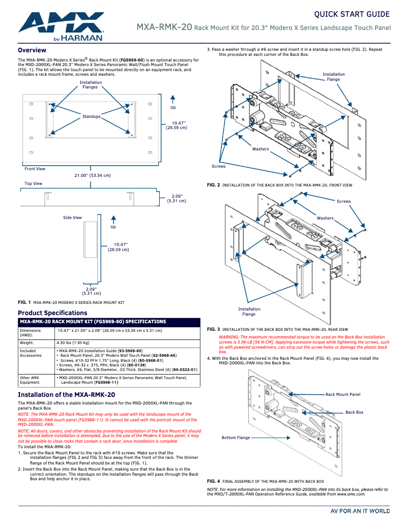 Page 1 de la notice Manuel utilisateur AMX MXA-RMK-20