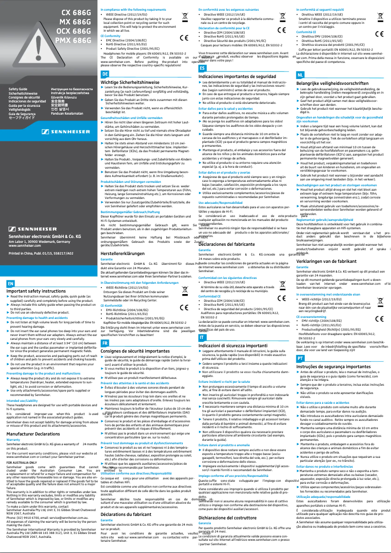 Page 1 de la notice Manuel utilisateur Sennheiser OCX 686G SPORTS