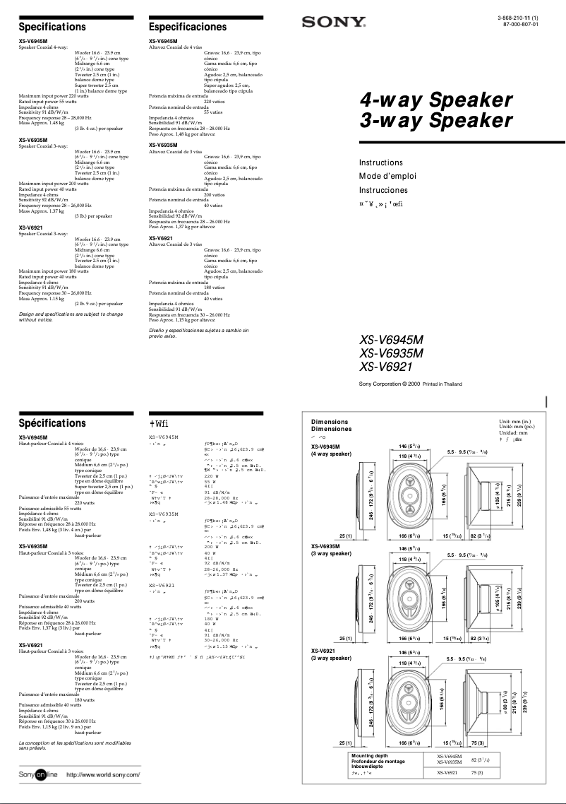 Page n°1 - Manuel utilisateur Sony XS-V6935M