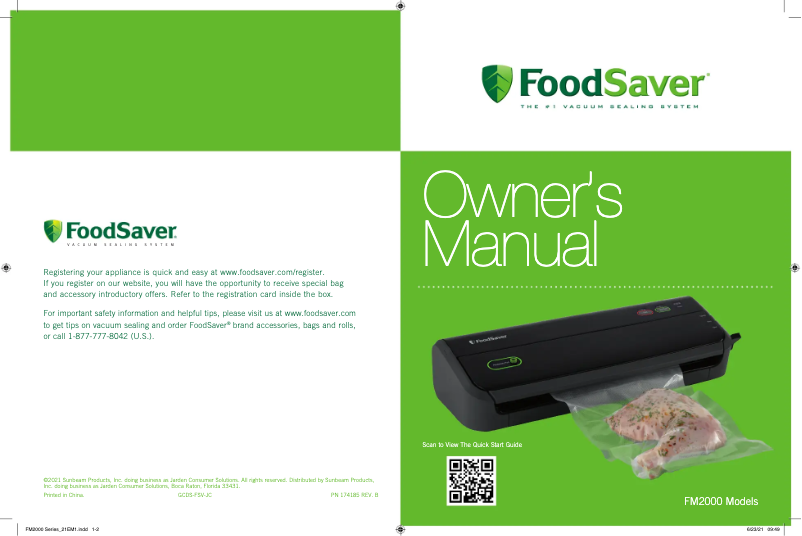 Page 1 de la notice Manuel utilisateur FoodSaver FM2000