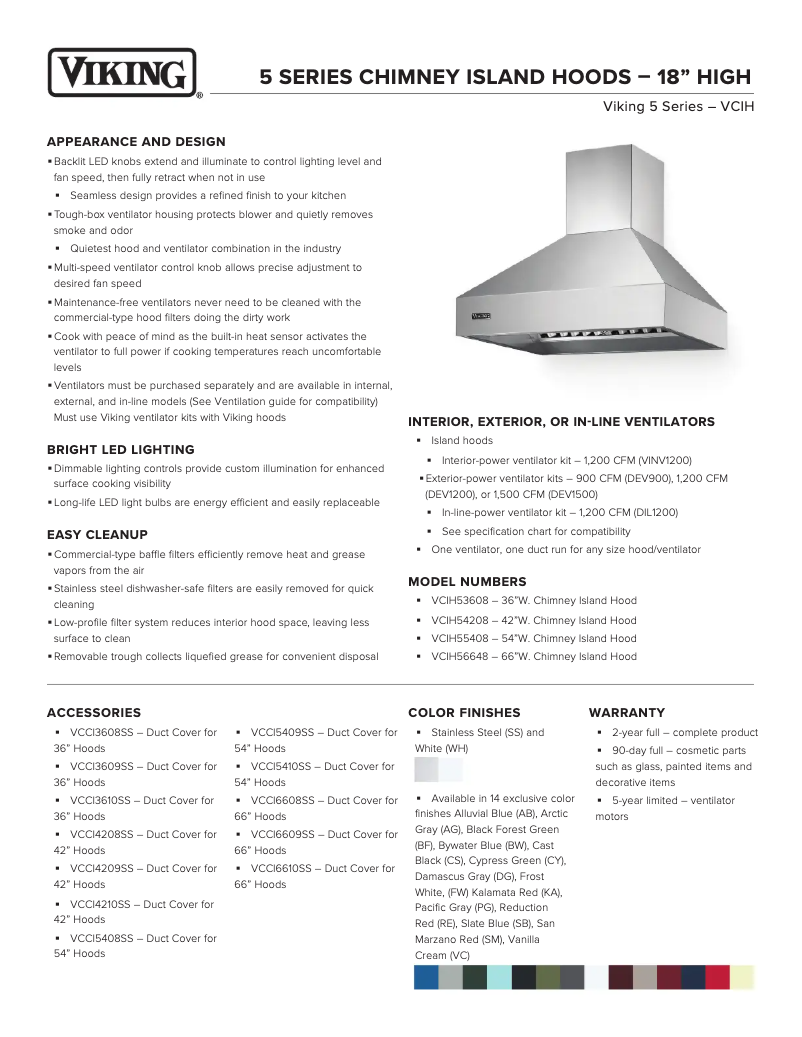 Page 1 de la notice Fiche technique Viking VCIH55408SS