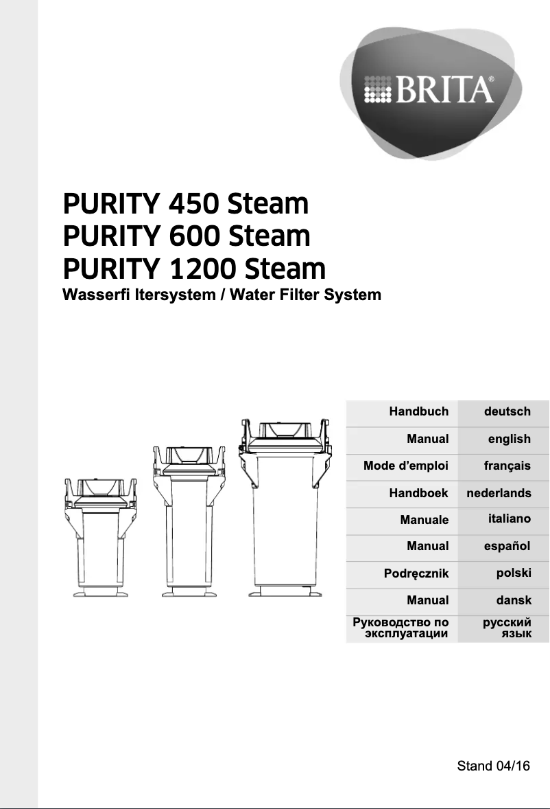 Page n°1 - Manuel utilisateur BRITA Purity 600 Steam