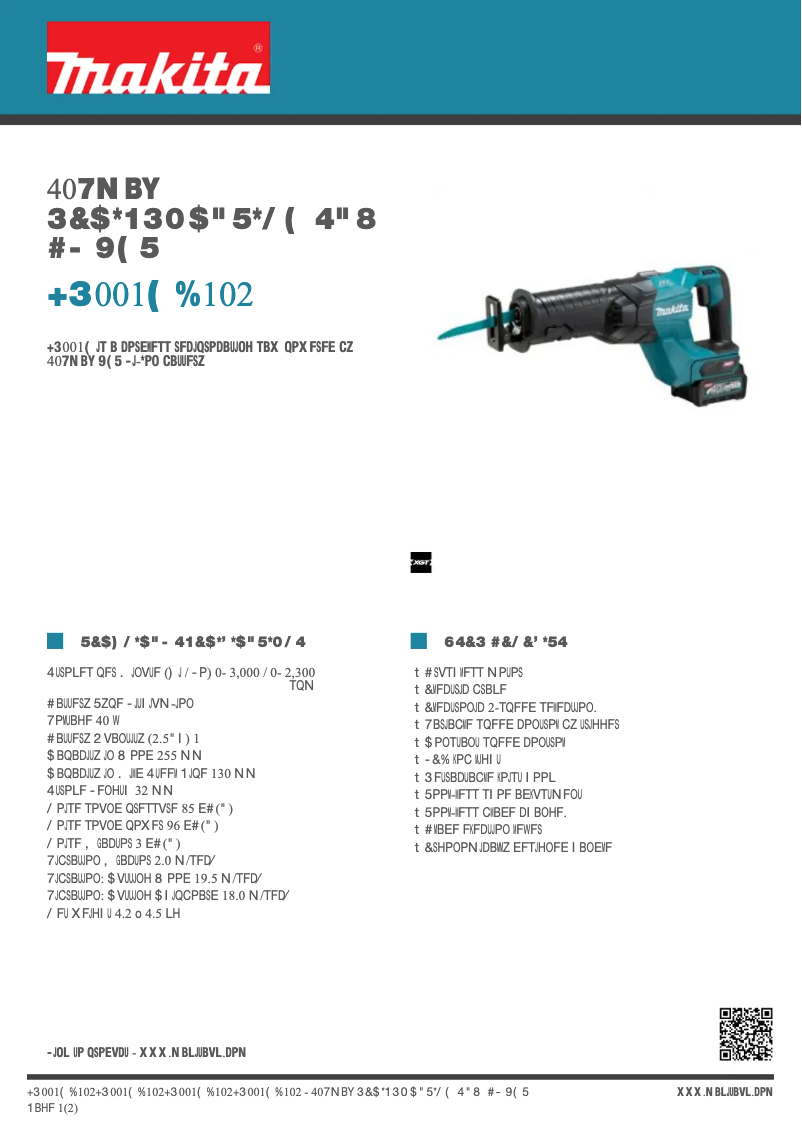 Page 1 de la notice Fiche technique Makita JR001GD102