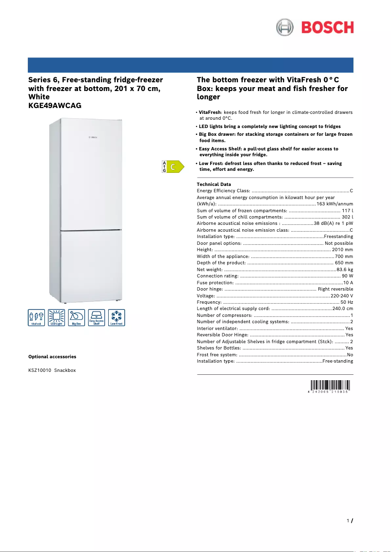 Image de la première page du manuel de l'appareil KGE49AWCAG