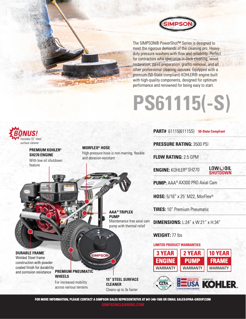 Página 1 del manual Ficha técnica Simpson PowerShot PS-61115-S