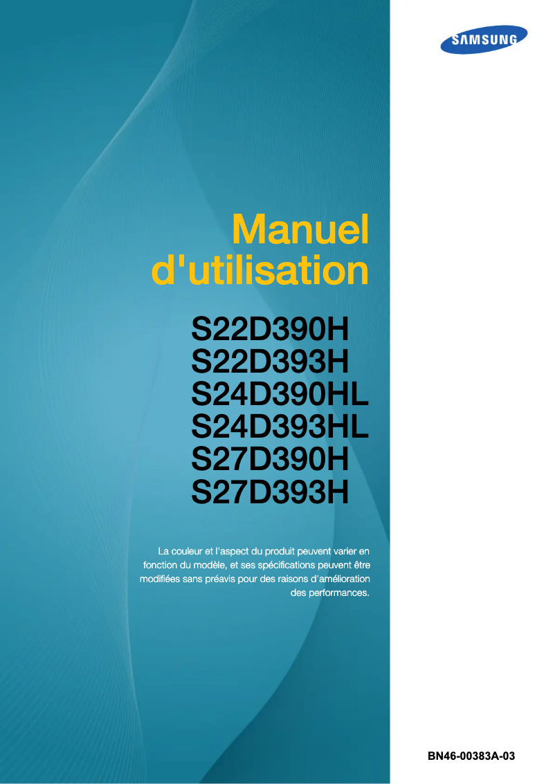 Page 1 de la notice Manuel utilisateur Samsung SyncMaster S22D390H
