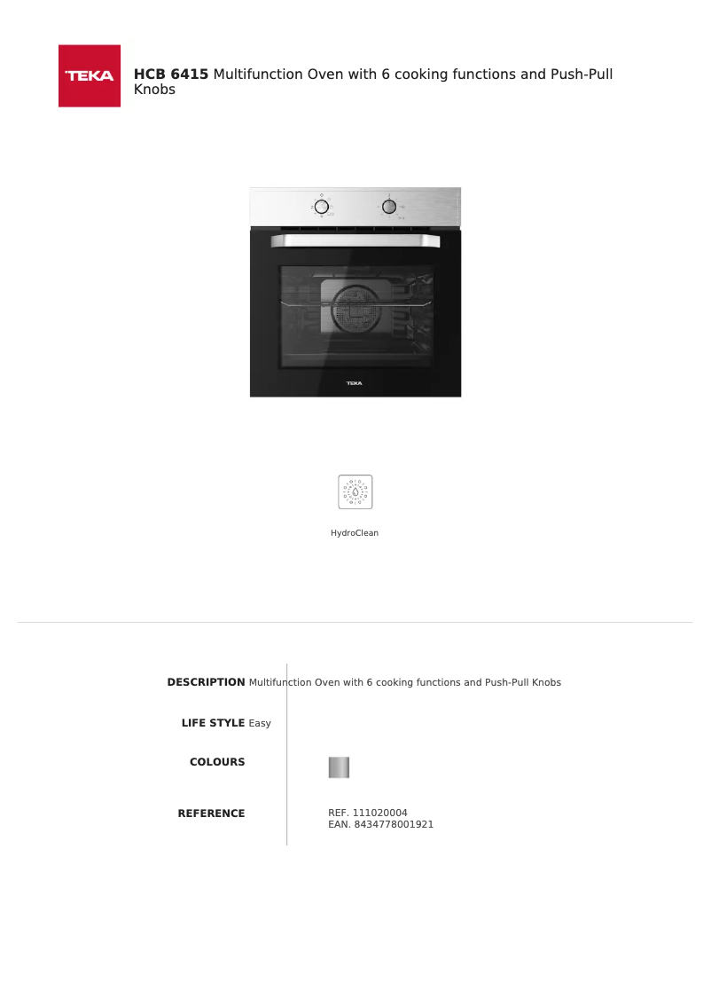 Page 1 de la notice Fiche technique Teka HCB 6415