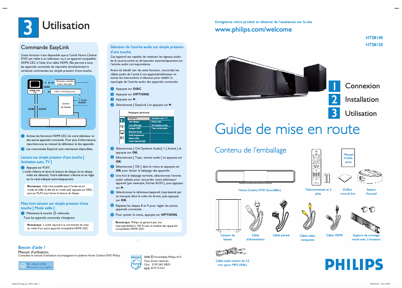Image de la première page du manuel de l'appareil HTS8150