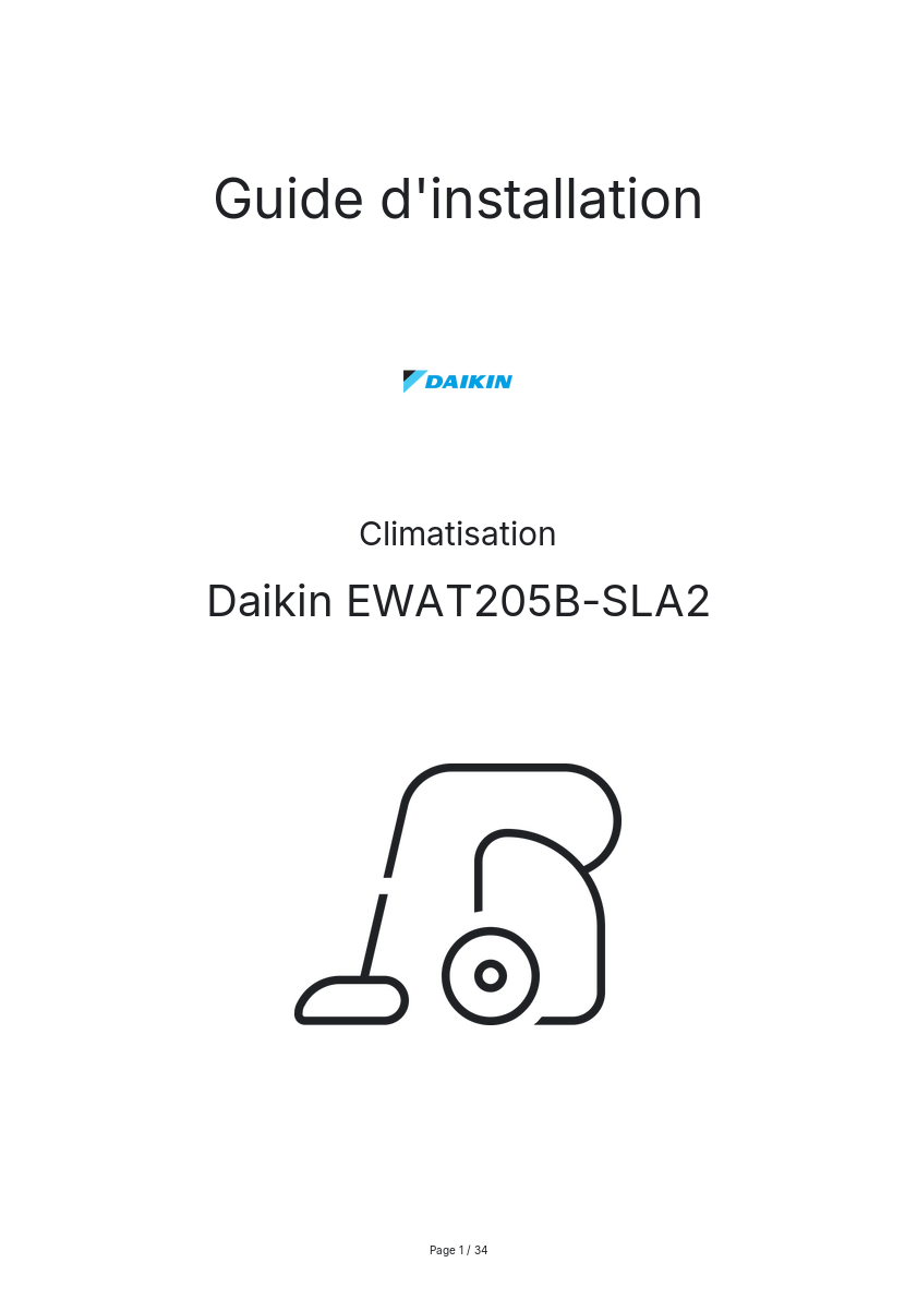 Page n°1 - Guide d'installation Daikin EWAT205B-SLA2