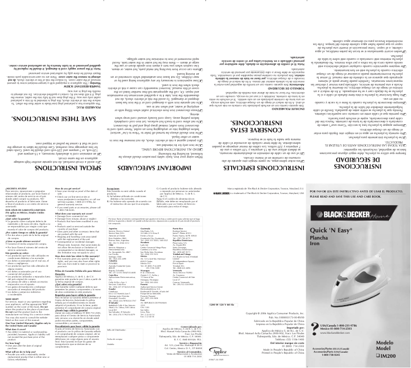 Page n°1 - Manuel utilisateur Black & Decker IM200