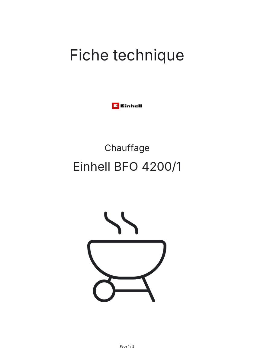 Page n°1 - Fiche technique Einhell BFO 4200/1