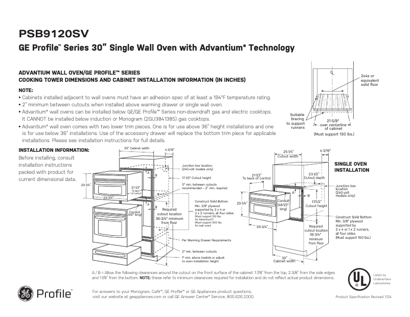 Page 1 de la notice Fiche technique GE Profile PSB9120SVSS