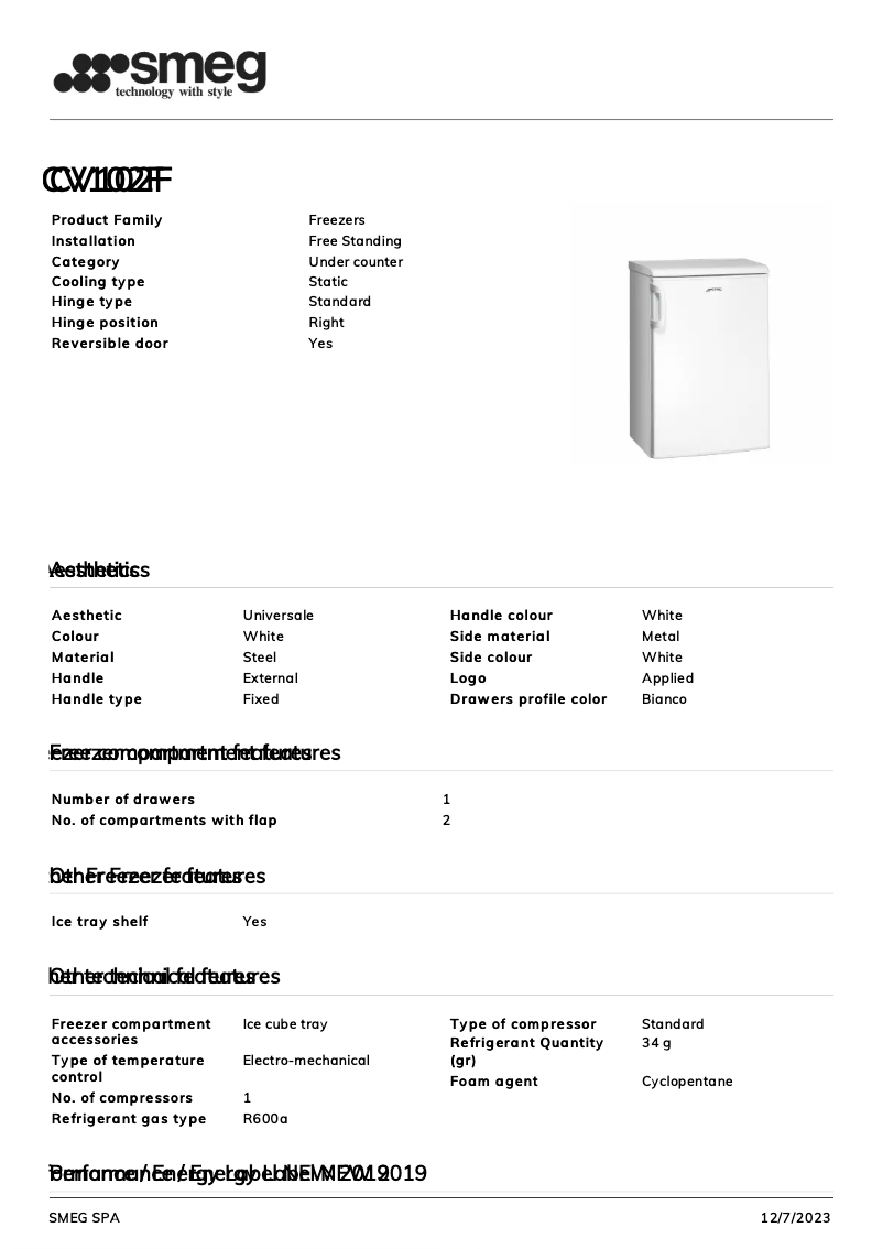 Page n°1 - Fiche technique Smeg CV102F