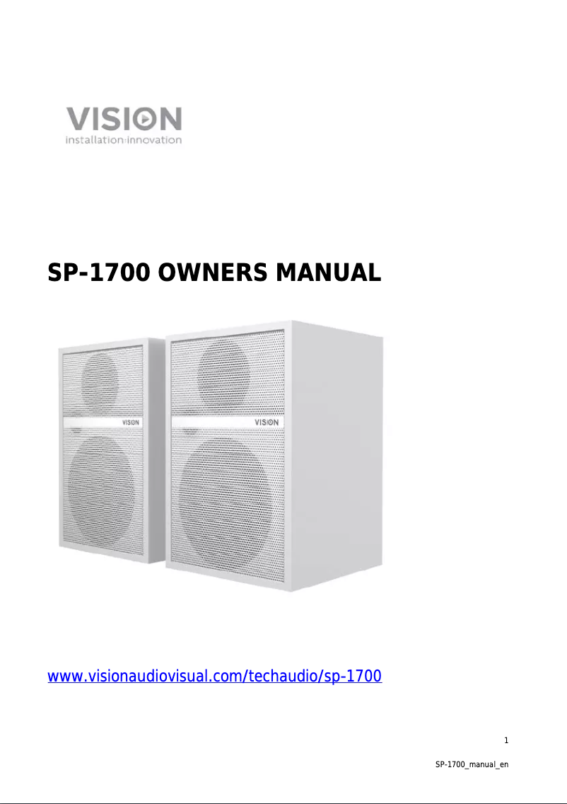 Page n°1 - Manuel utilisateur Vision SP-1700