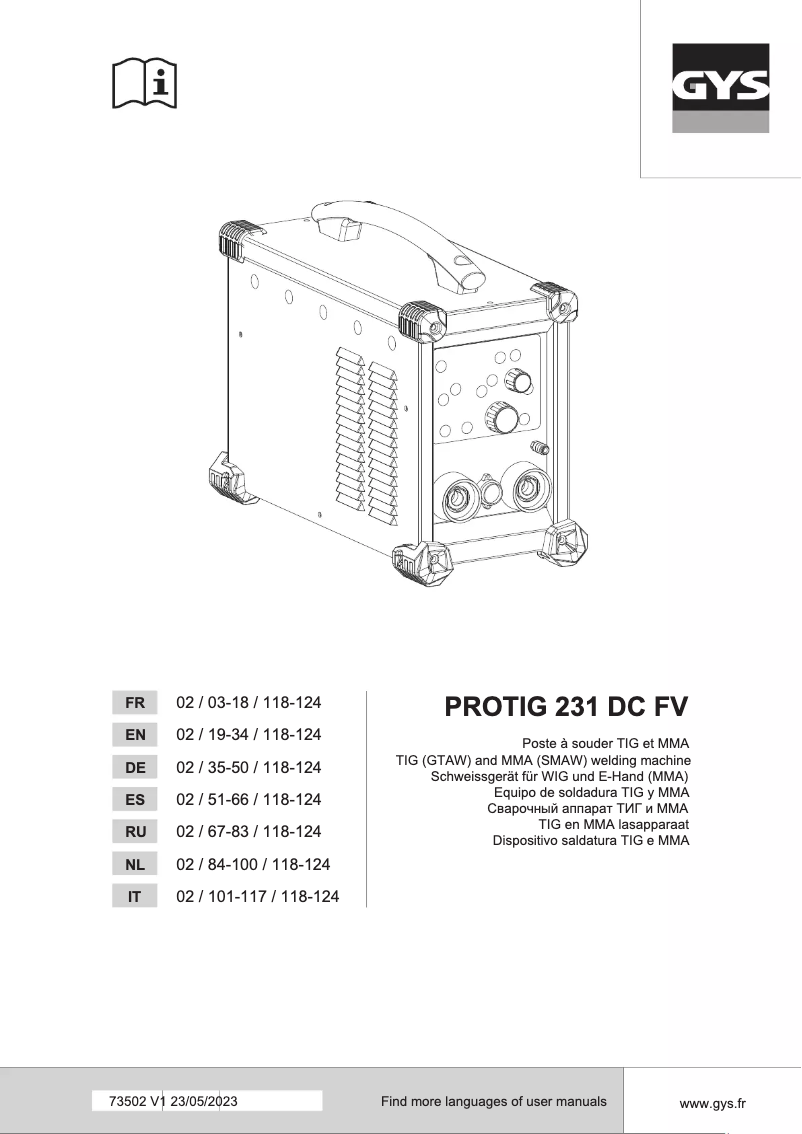 Image de la première page du manuel de l'appareil Protig 231 DC FV
