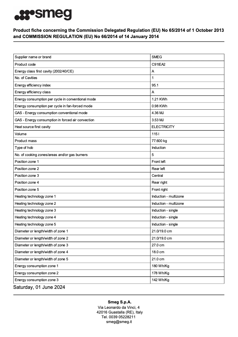 Page n°1 - Fiche technique Smeg C91IEA2
