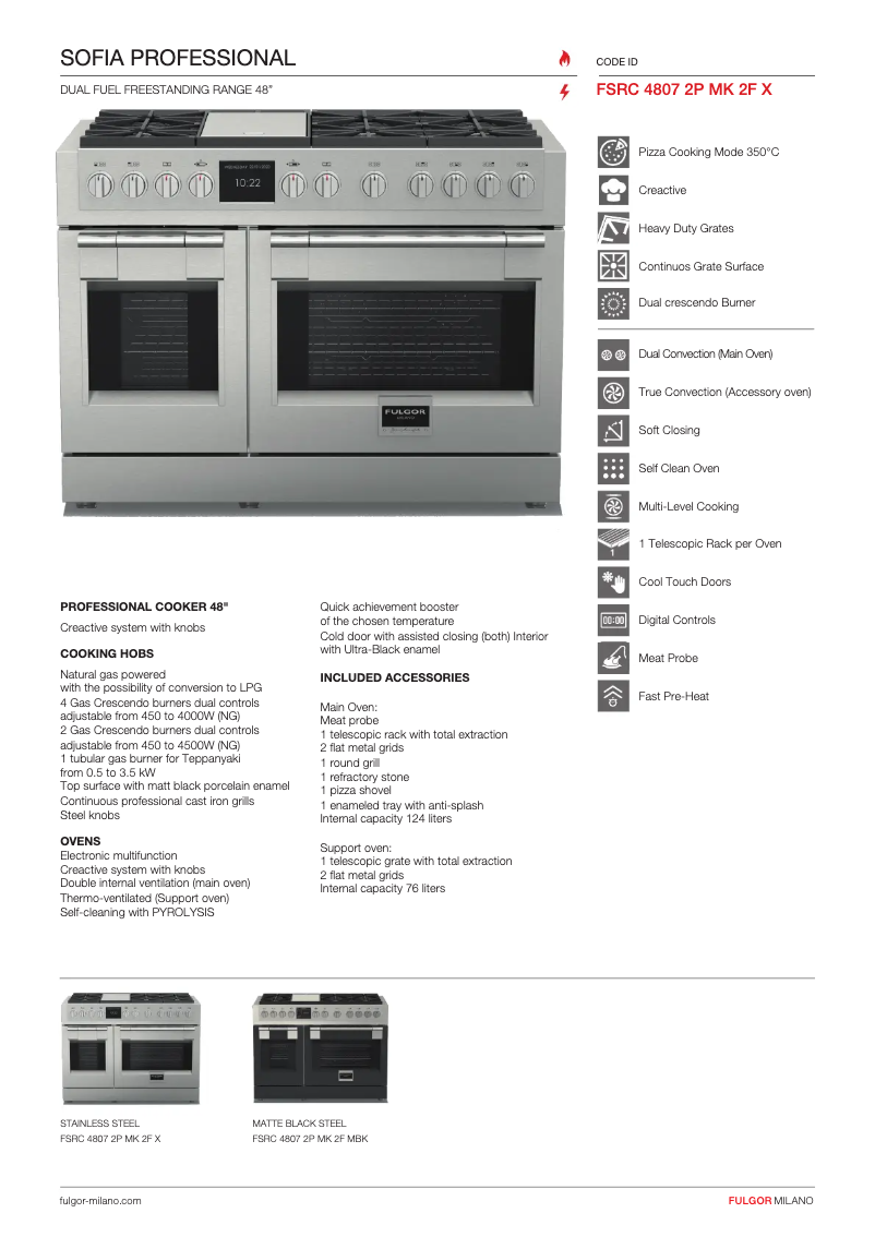 Page 1 de la notice Fiche technique Fulgor Milano FSRC 4807 2P MK 2F MBK
