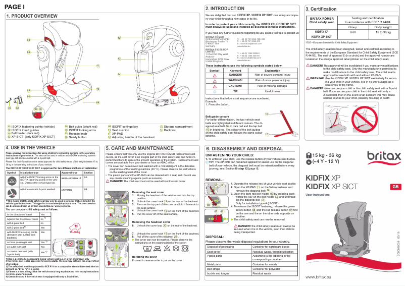 Page 1 de la notice Manuel utilisateur Römer Kidfix XP