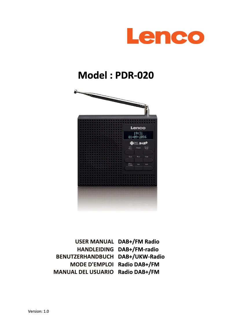 Page 1 de la notice Manuel utilisateur Lenco PDR-020