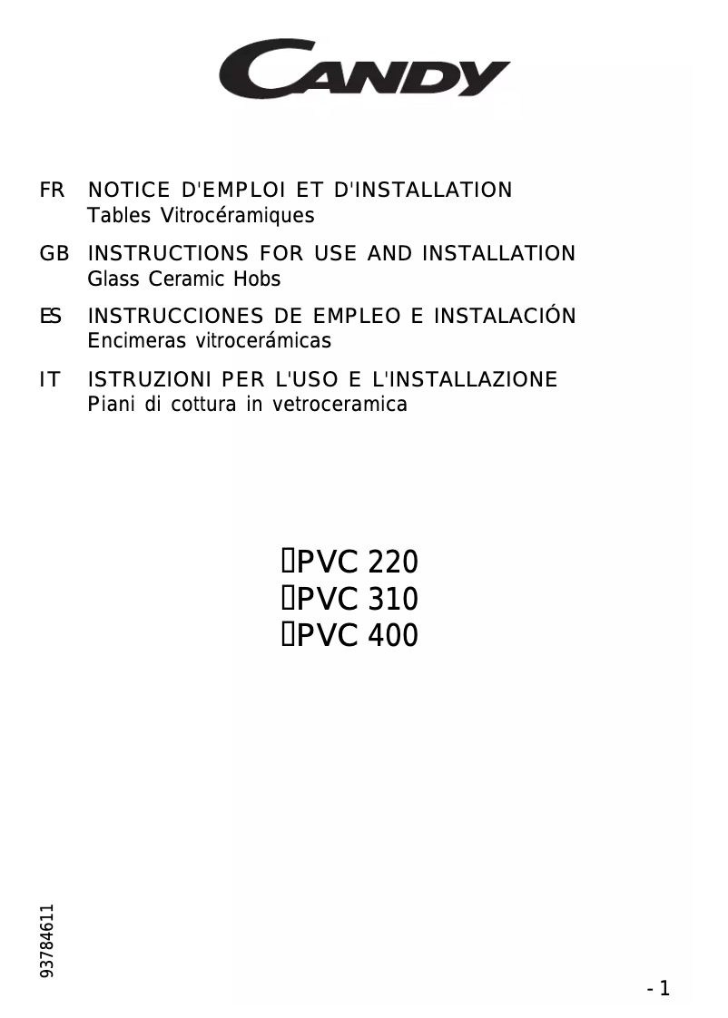 Page n°1 - Manuel utilisateur Candy PC PVC 400 W