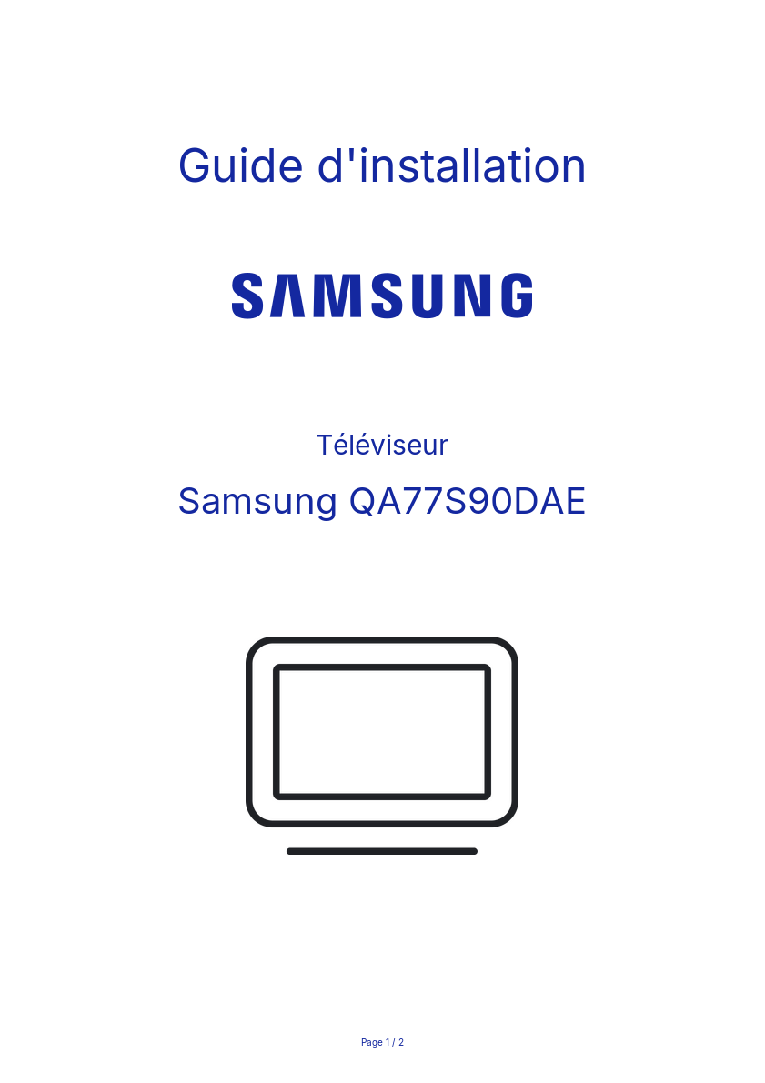 Page n°1 - Guide d'installation Samsung QA77S90DAE