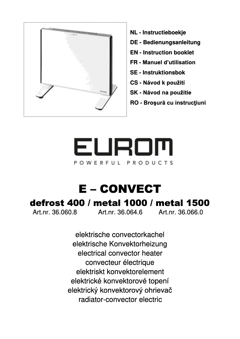 Page n°1 - Manuel utilisateur Eurom E-Convect metal 1500